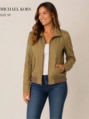 Michael Kors Petite Small Utility Bomber Jacket Tan Zip
Front